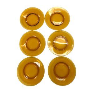 Vintage Amber Glass Dinner Plates Set Of 6 Round Mid-Century Modern Style